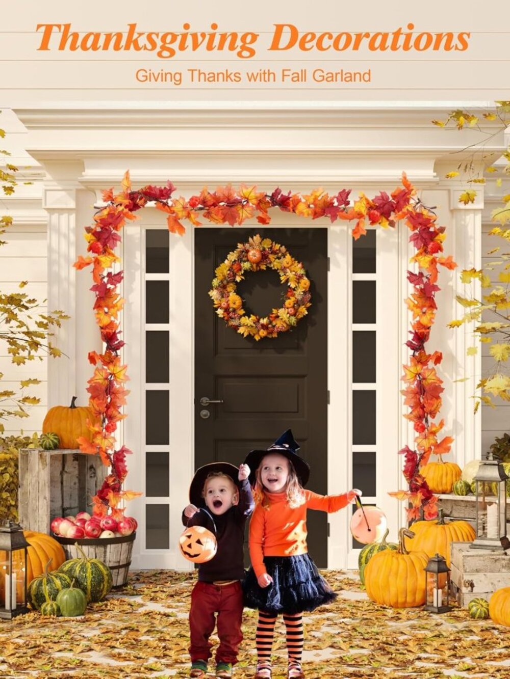 11FT Fall Garland with Lights - 50 Connectable Maple Leaves & Pumpkins - Picture 2 of 9